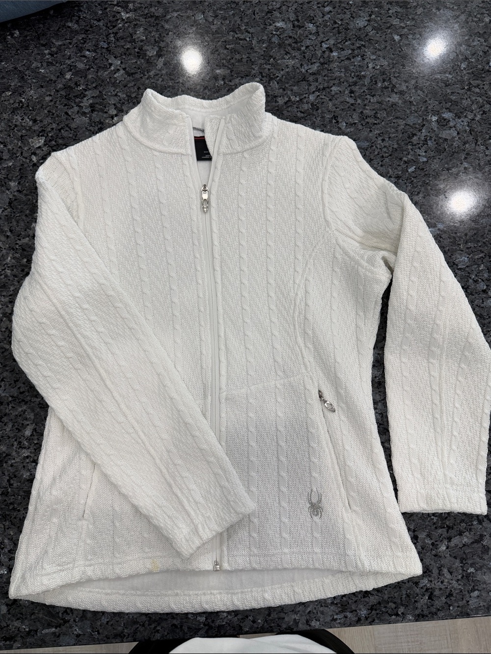 Spyder White Cable-Knit Full-Zip Utility Jacket